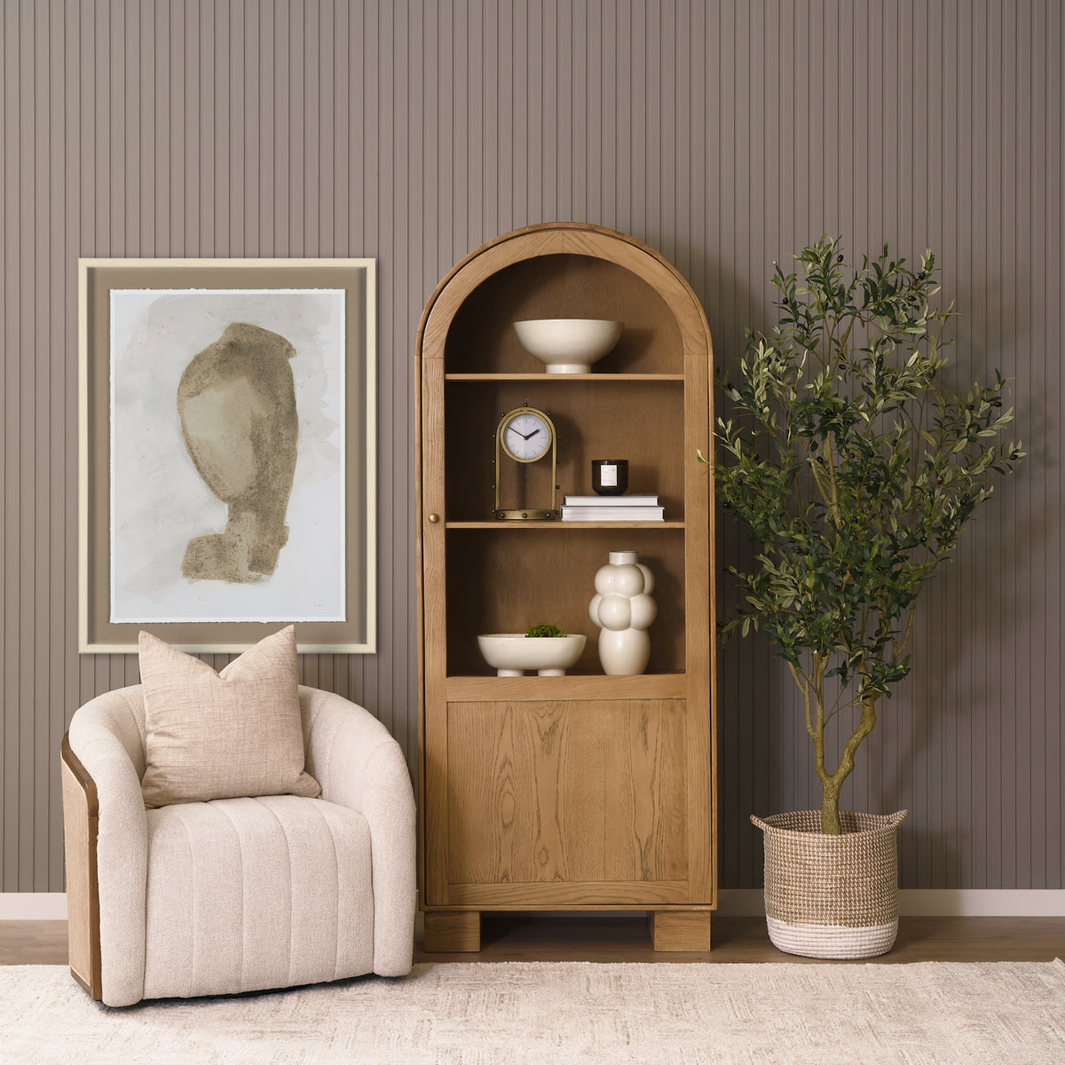 Hawthorne Solid Oak Wood w/ Glass Curio Cabinet