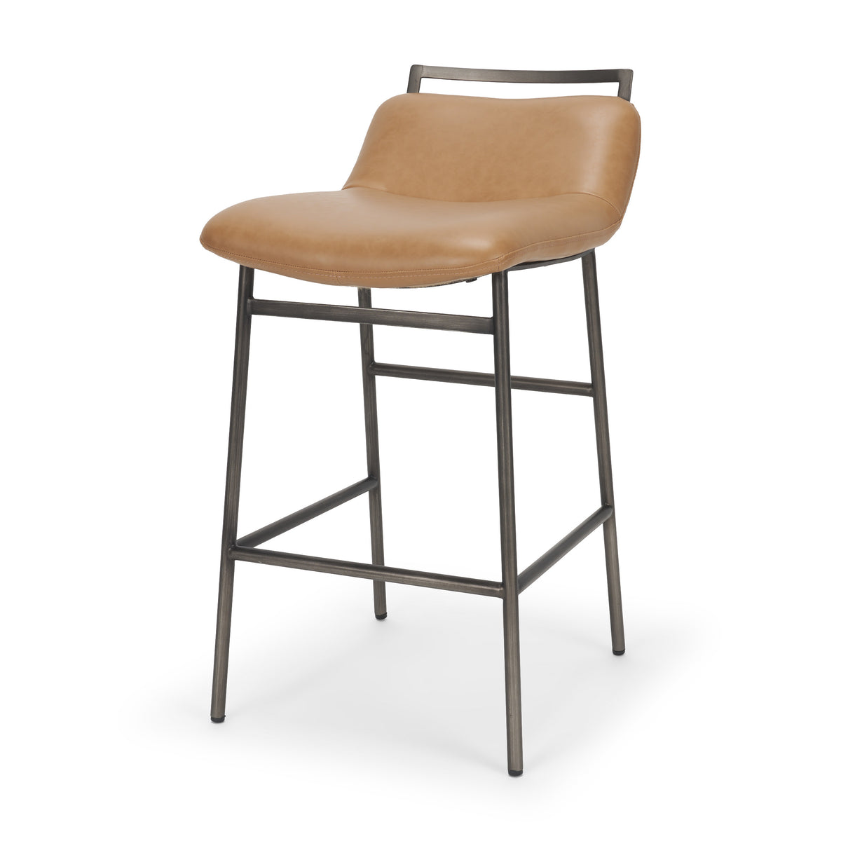 Kavalan 33.5" Total Height Tan Leather Seat Black Metal Frame Counter Stool