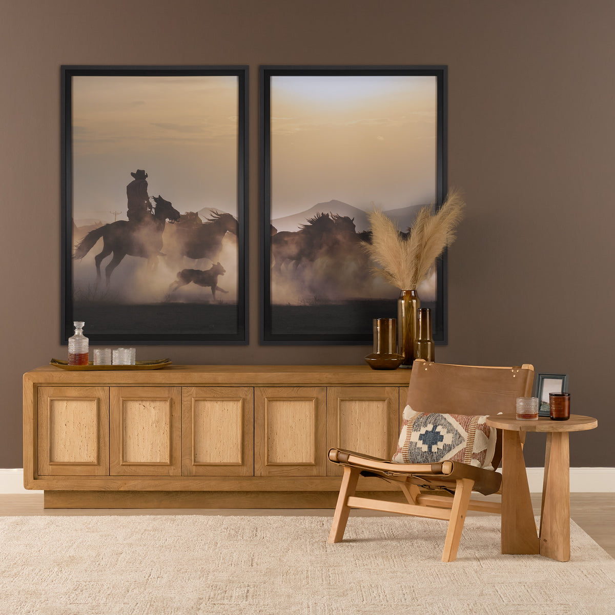 Valterra Light Brown Wood w/ Travertine 6 Door Media Console