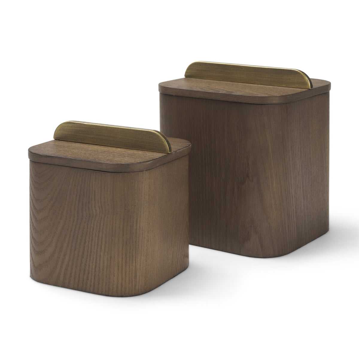 Benton Brown Wood w/ Brass Handle Decorative Box Set