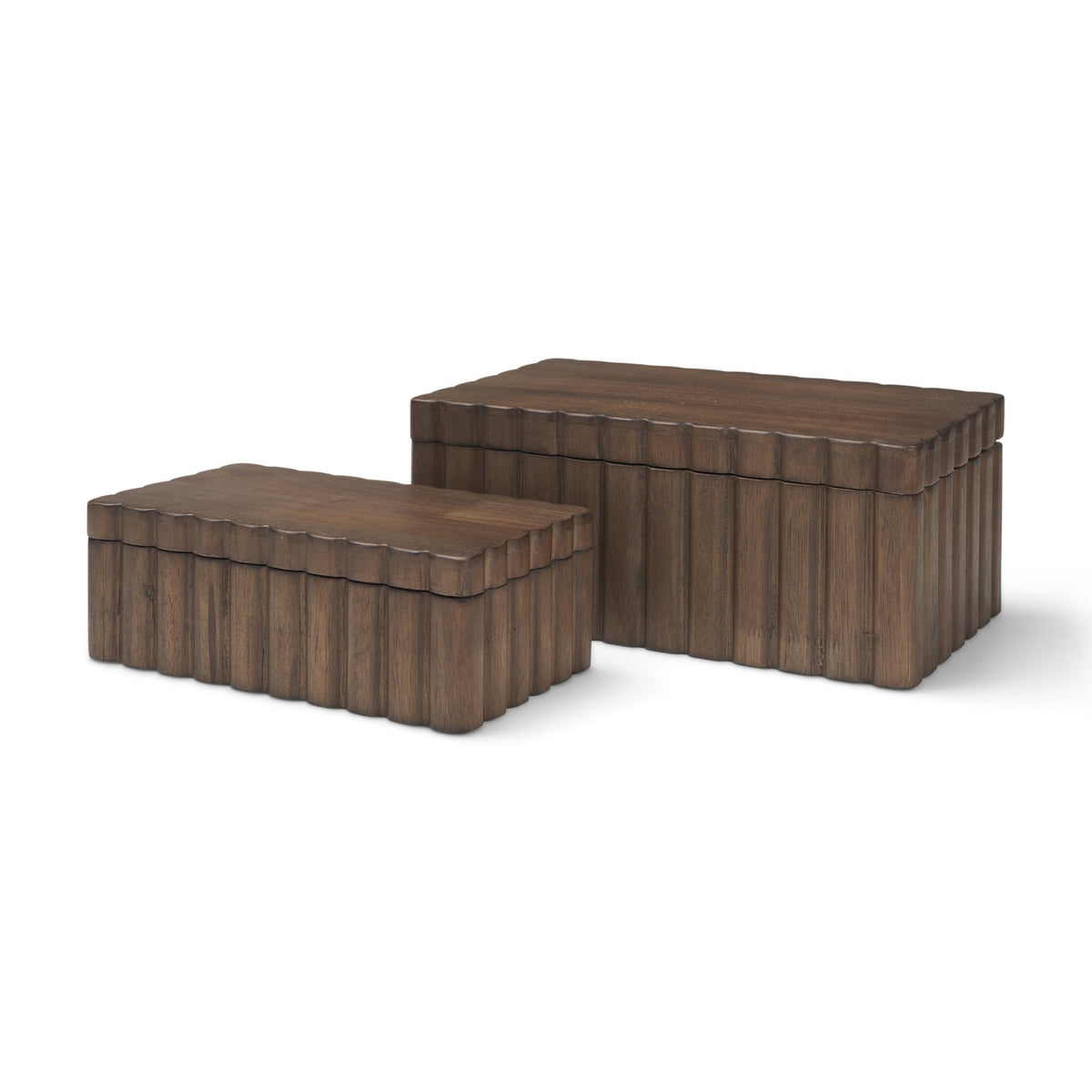 Strata Fluted Walnut Wood Decorative Box Set