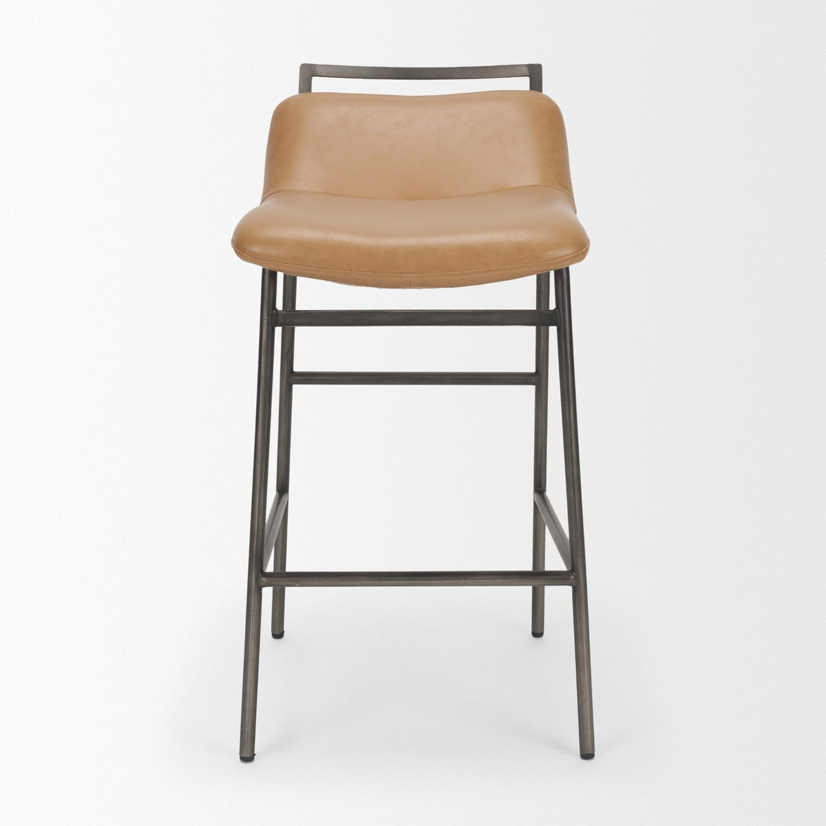 Kavalan 33.5" Total Height Tan Leather Seat Black Metal Frame Counter Stool