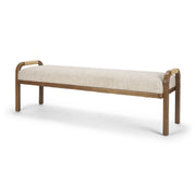 Freya Upholstered Bench, Oatmeal Fabric, Brown Wood Frame