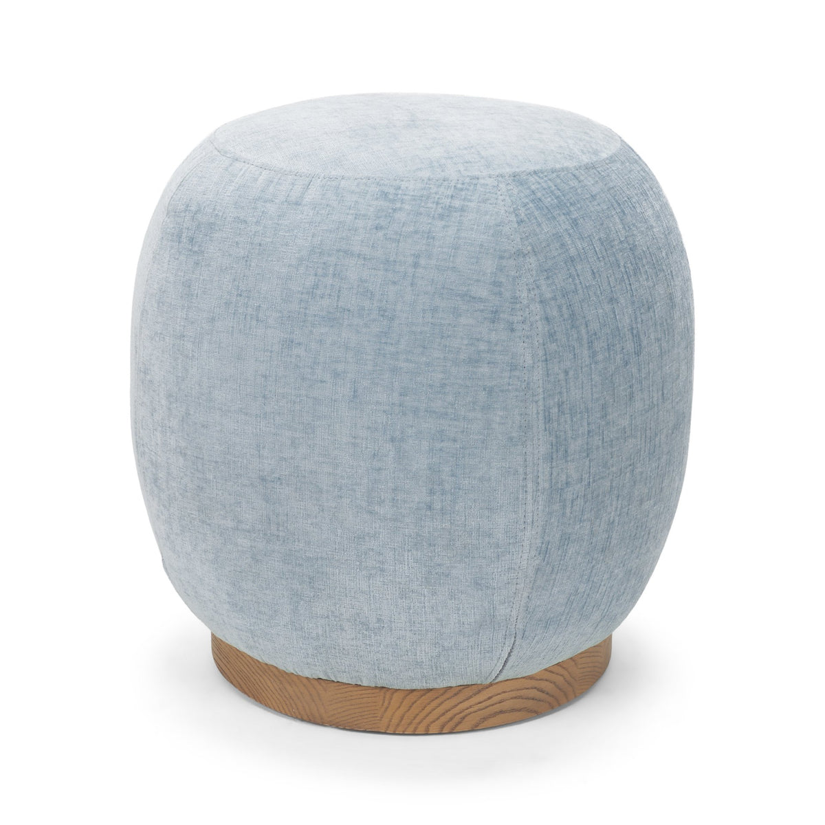 Siren French Blue Fabric w/ Brown Ash Wood Round Accent Stool