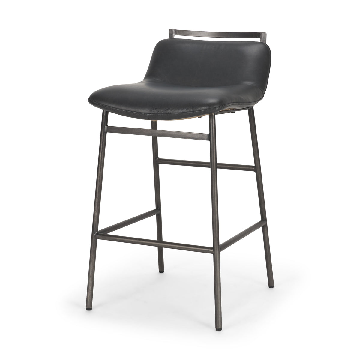 Kavalan 33.5" Total Height Chocolate Leather Seat Gun Metal Frame Counter Stool