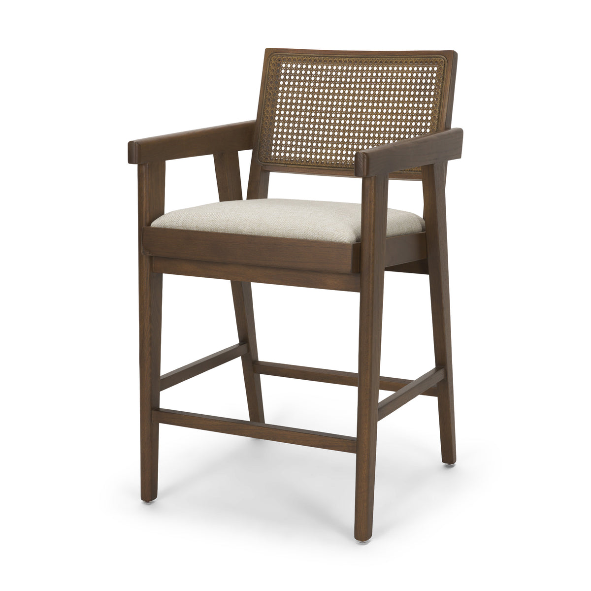 Reid Framed Brown Cane Cream Fabric Counter Stool