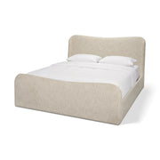 Solene King Upholstered Bedframe w/ Footbed, Curved Headboard, Oatmeal Fabric
