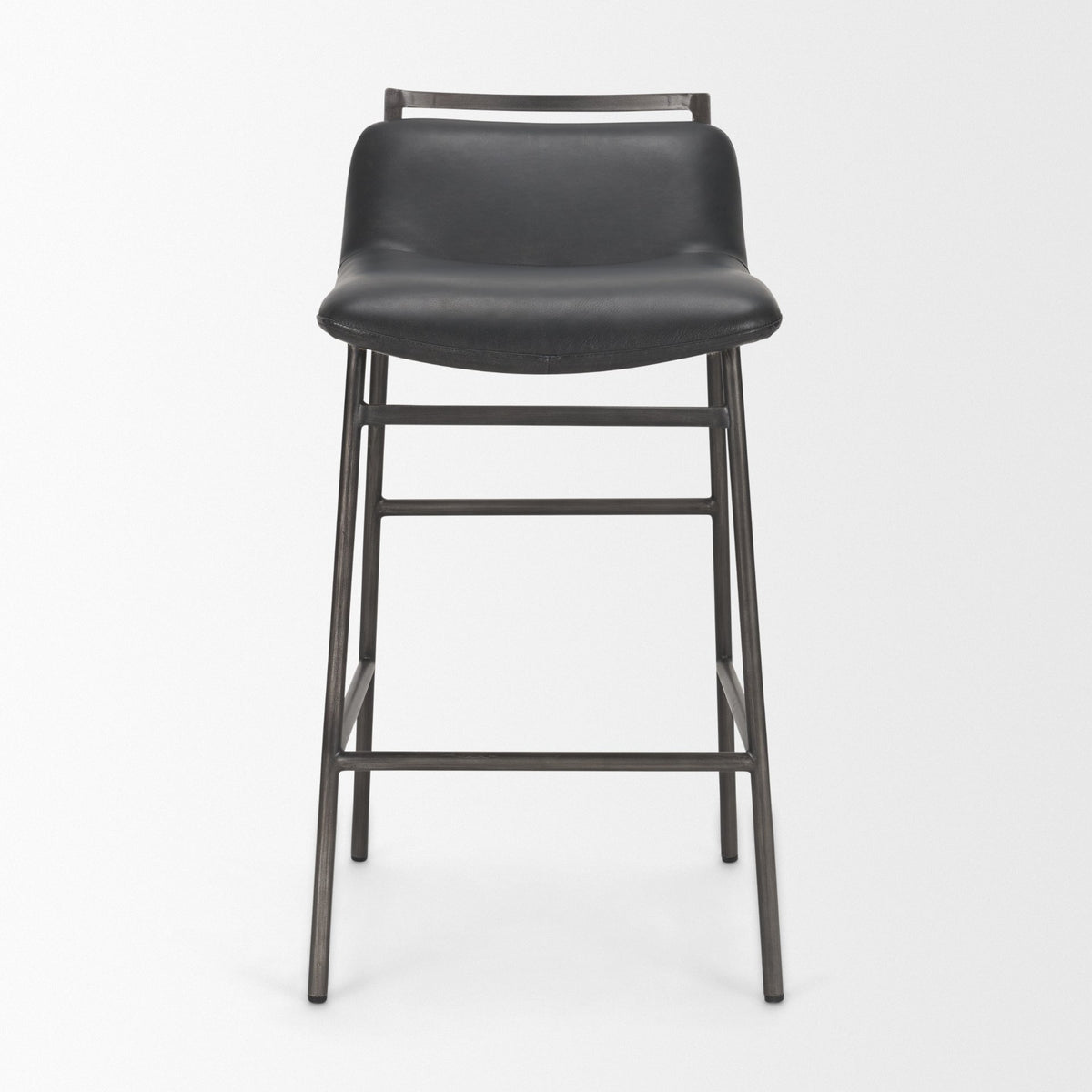 Kavalan 33.5" Total Height Chocolate Leather Seat Gun Metal Frame Counter Stool