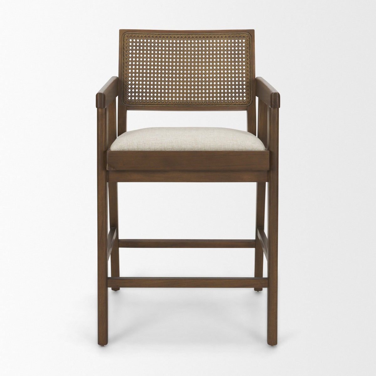 Reid Framed Brown Cane Cream Fabric Counter Stool