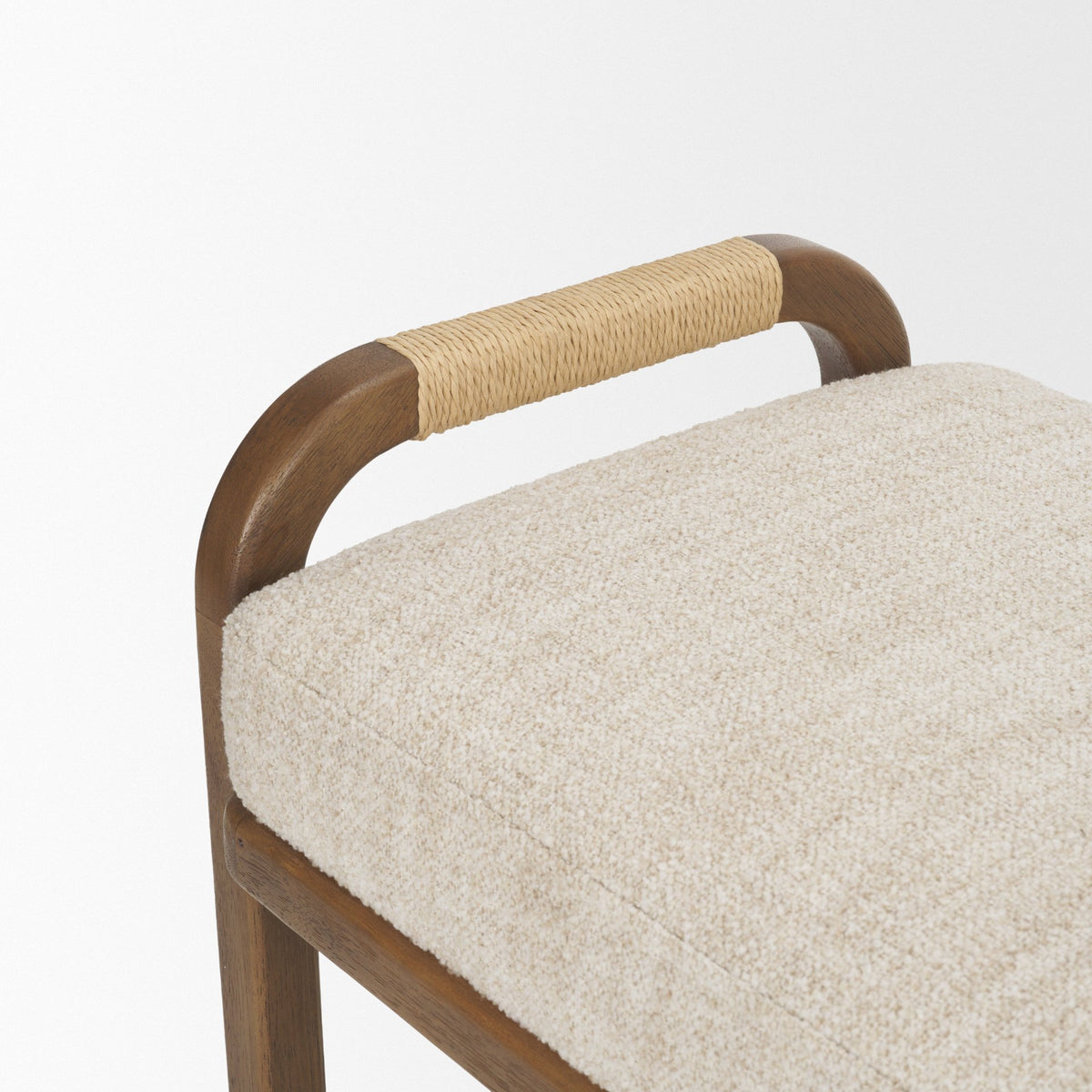 Freya Upholstered Bench, Oatmeal Fabric, Brown Wood Frame