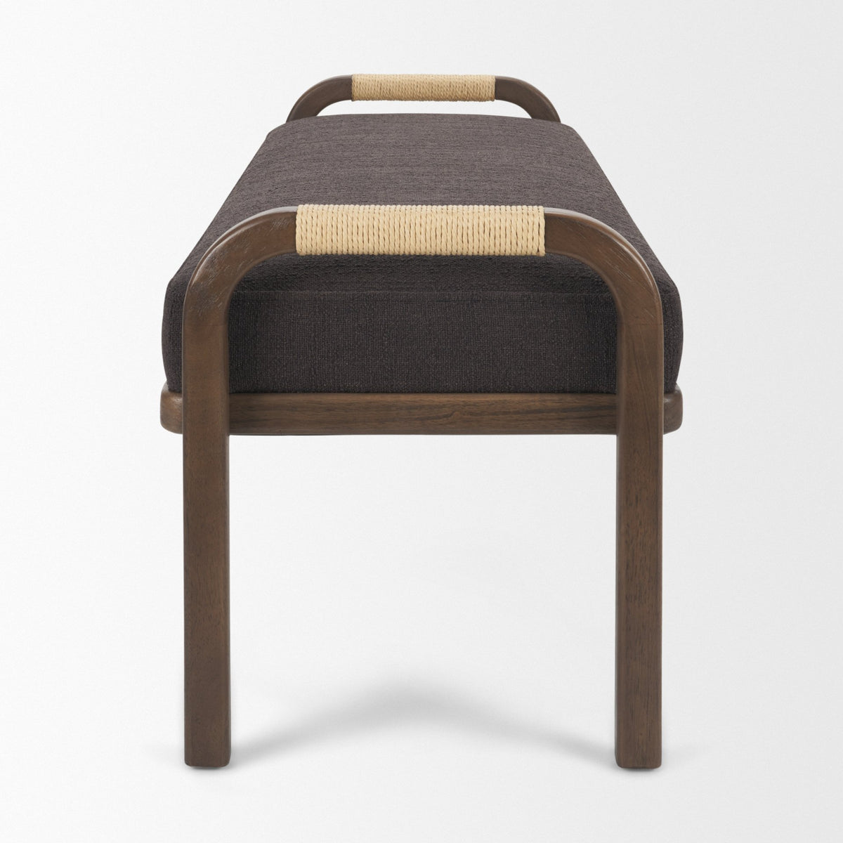 Freya Upholstered Bench, Charcoal Fabric, Brown Wood Frame
