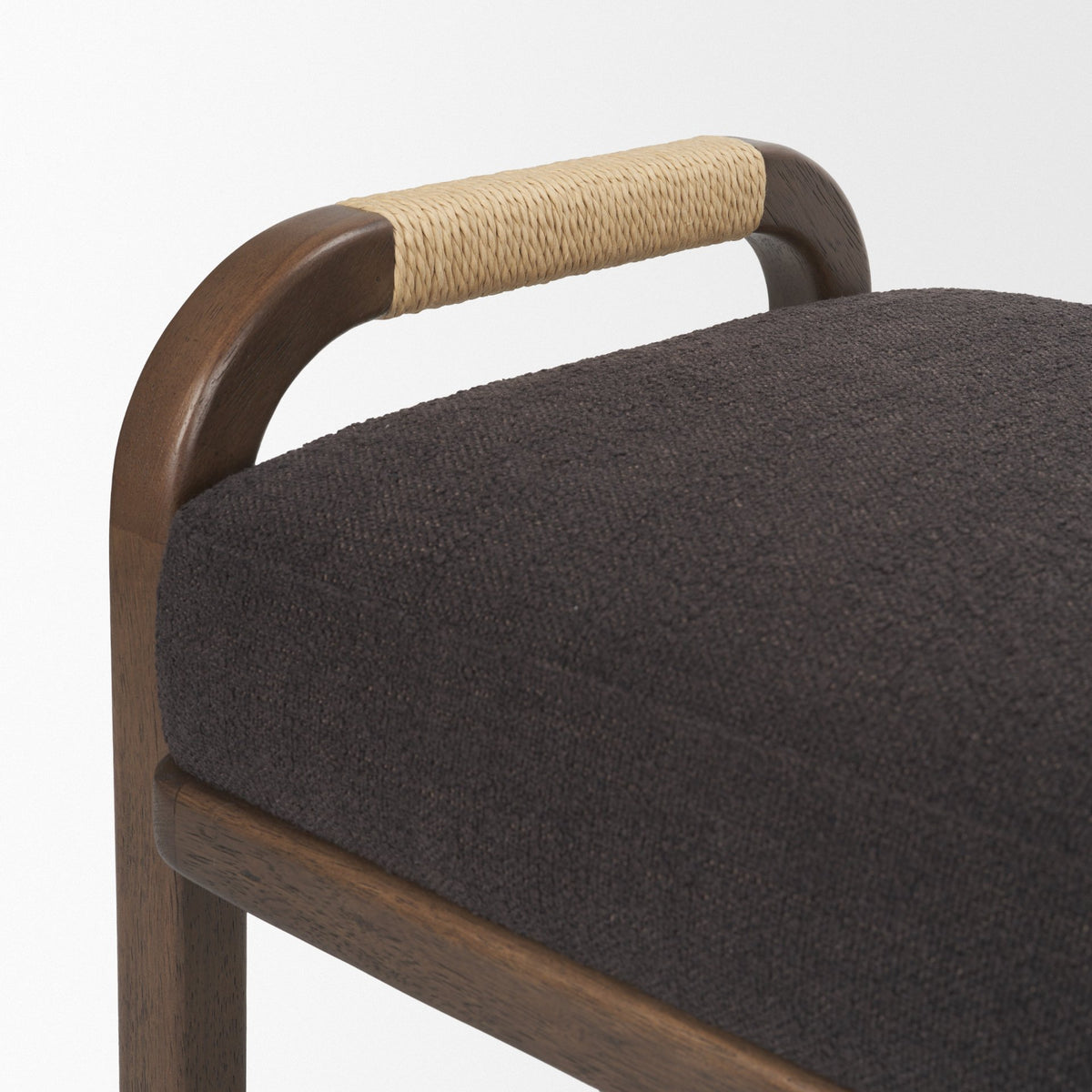 Freya Upholstered Bench, Charcoal Fabric, Brown Wood Frame