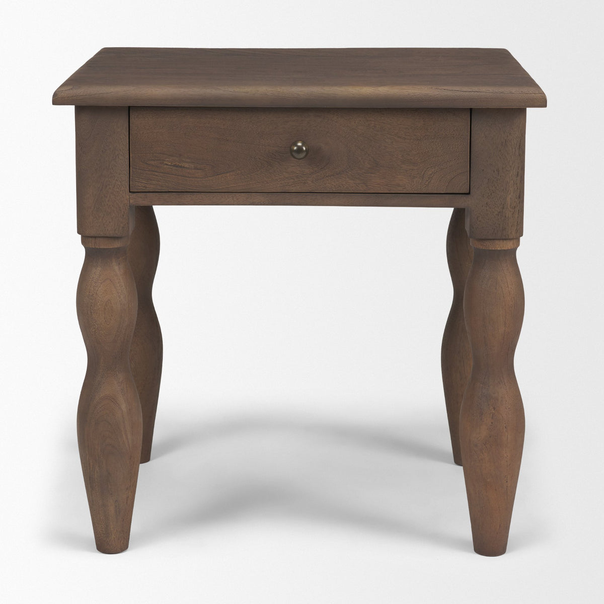 Angeline Spool Turned End Table, Dark Brown Wood, 1 Drawer