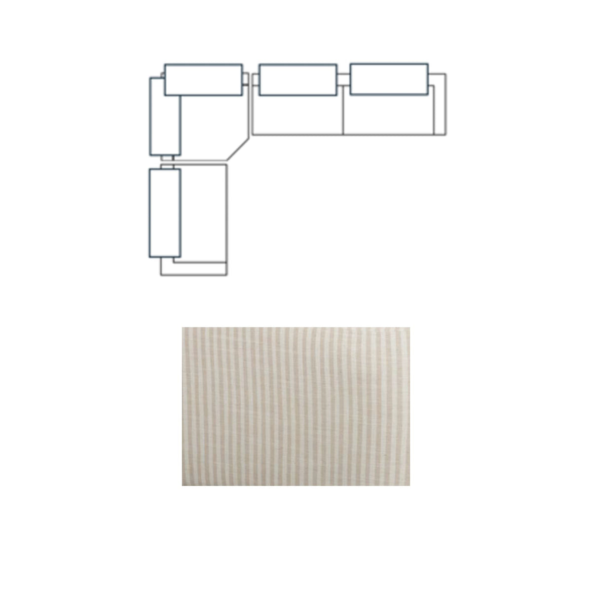 Warner Stripe 3 Piece Sofa Set w/Corner Piece w/Back Cushions, Stripe Performance, Long Right Arm, Large Corner