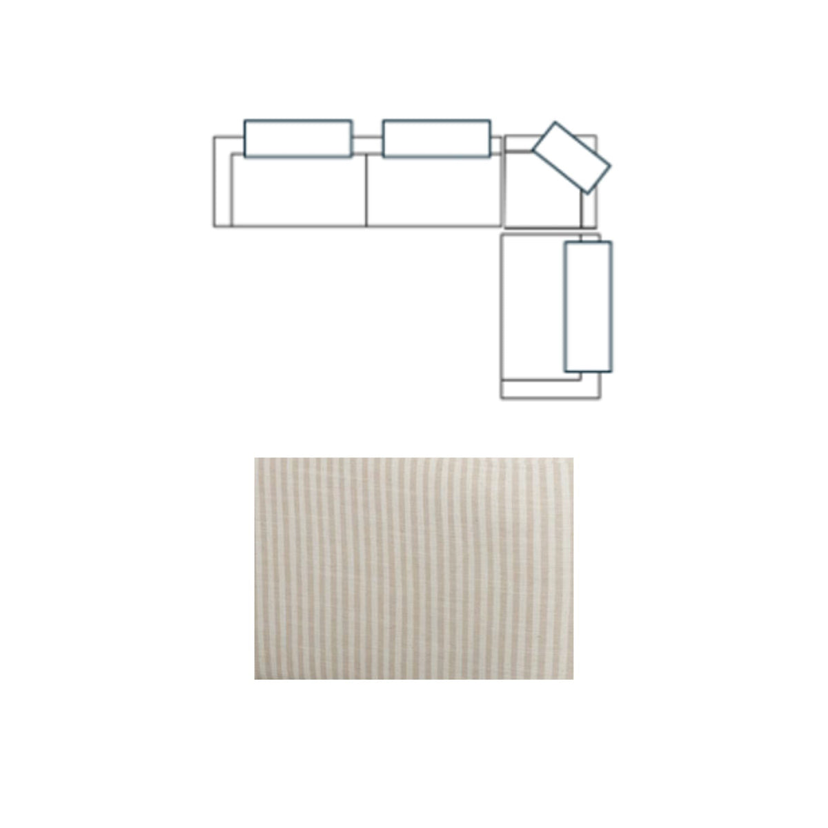 Warner Stripe 3 Piece Sofa Set w/S Corner Piece w/Back Cushions, Quilt Performance, Long Left Arm, Small Corner