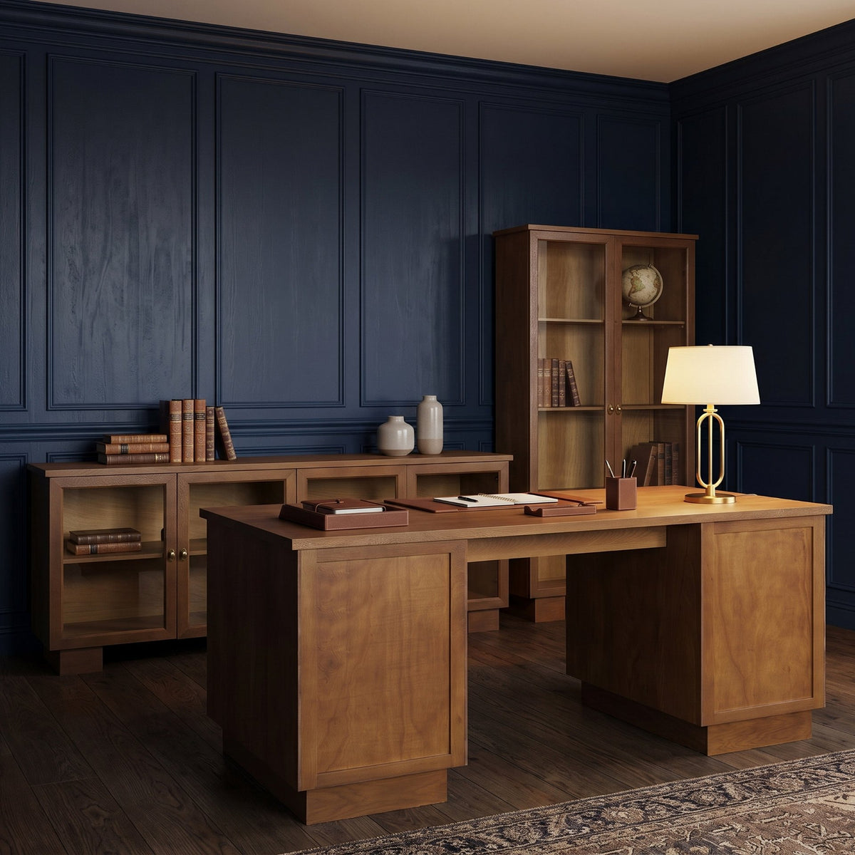 Winsford Two-Tone Oak Writing Desk w/ Glass Doors