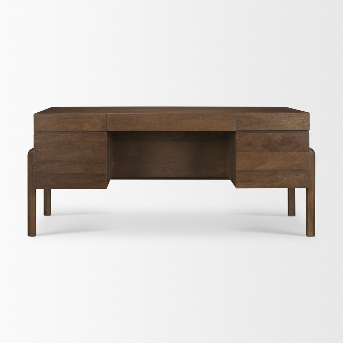 Trellyn Dark Brown Solid Wood Carved Woven Desk