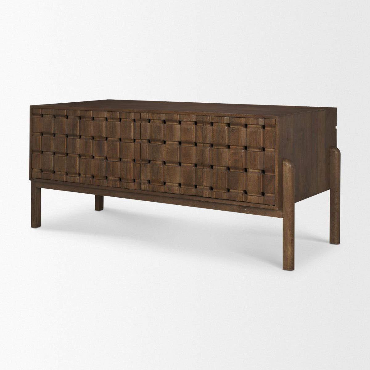 Trellyn Dark Brown Solid Wood Carved Woven Desk