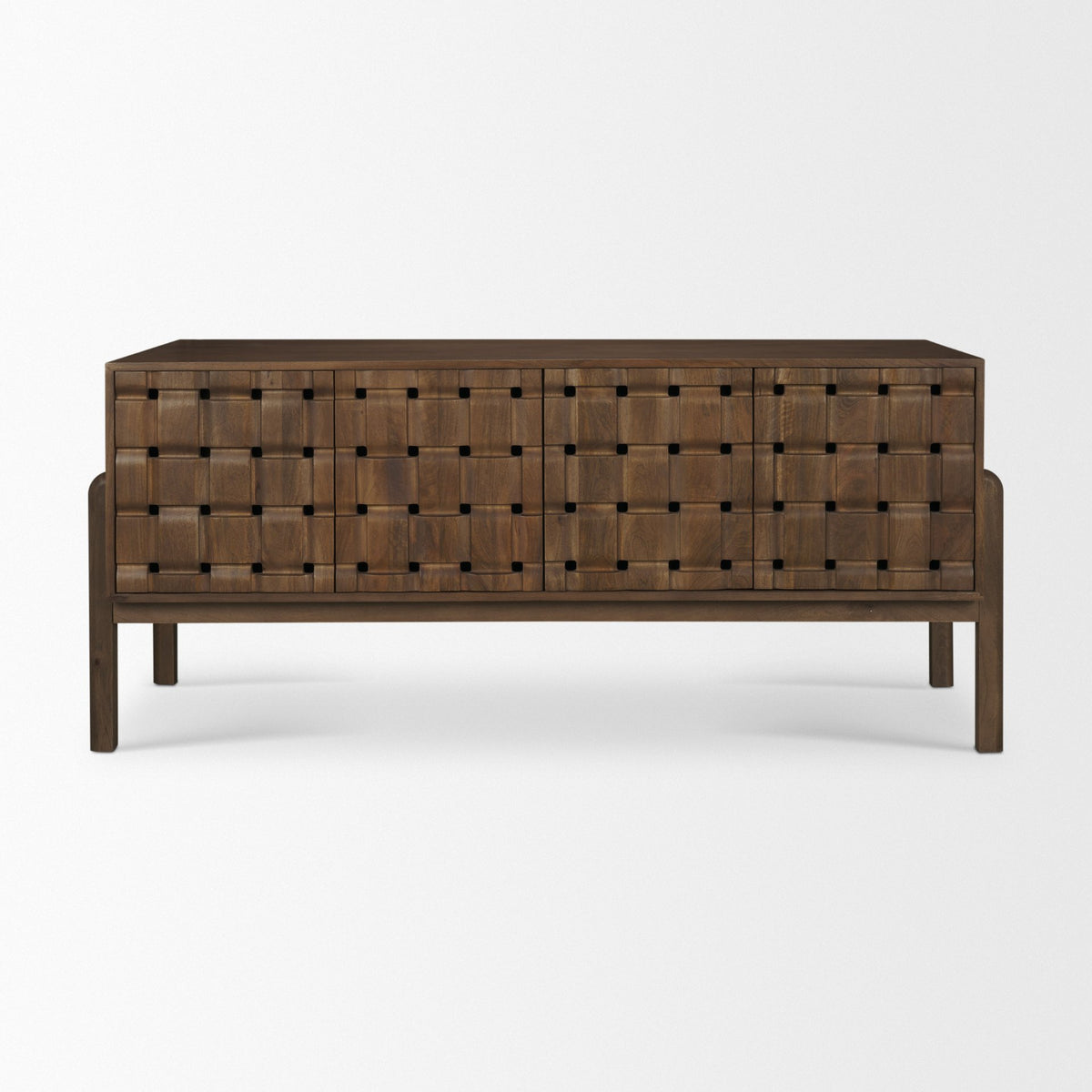 Trellyn Dark Brown Solid Wood Carved Woven Desk