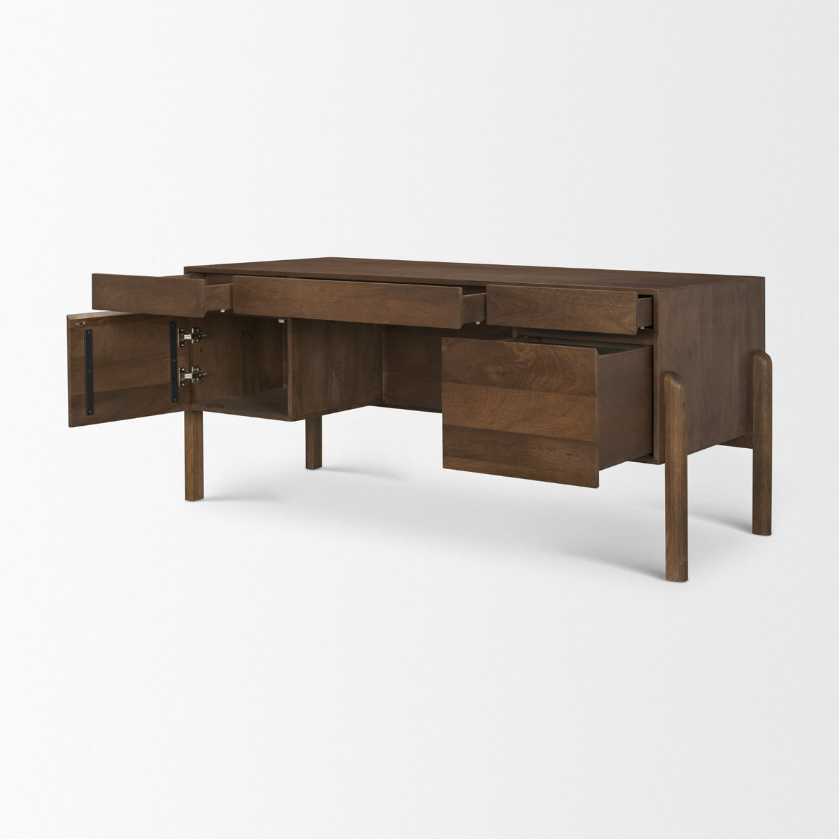 Trellyn Dark Brown Solid Wood Carved Woven Desk