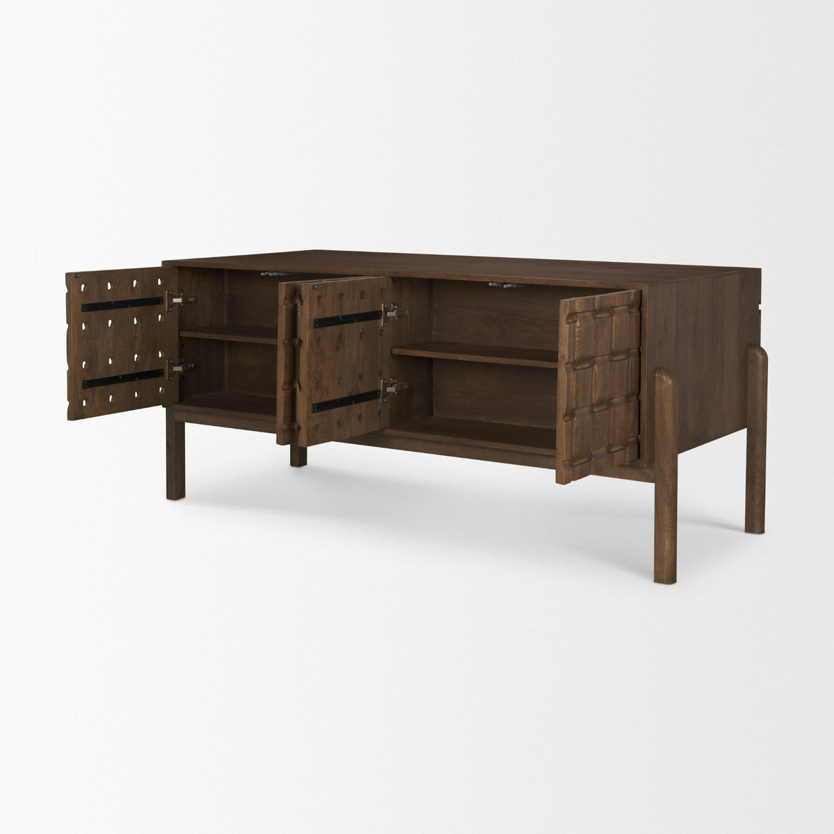 Trellyn Dark Brown Solid Wood Carved Woven Desk