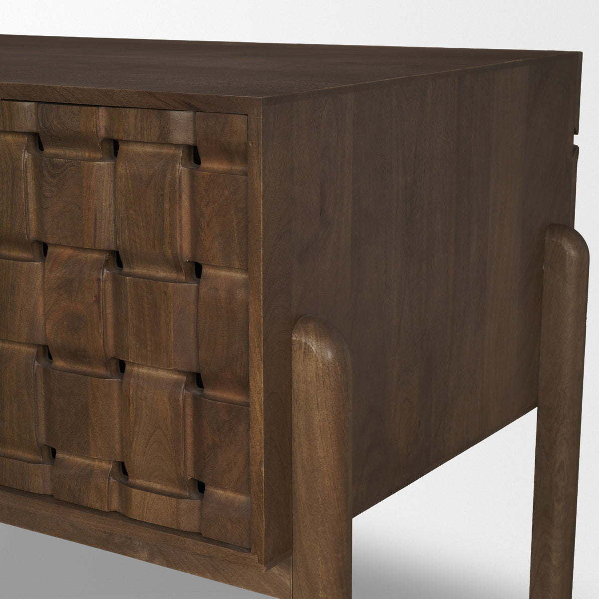 Trellyn Dark Brown Solid Wood Carved Woven Desk