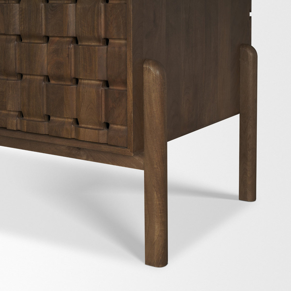 Trellyn Dark Brown Solid Wood Carved Woven Desk