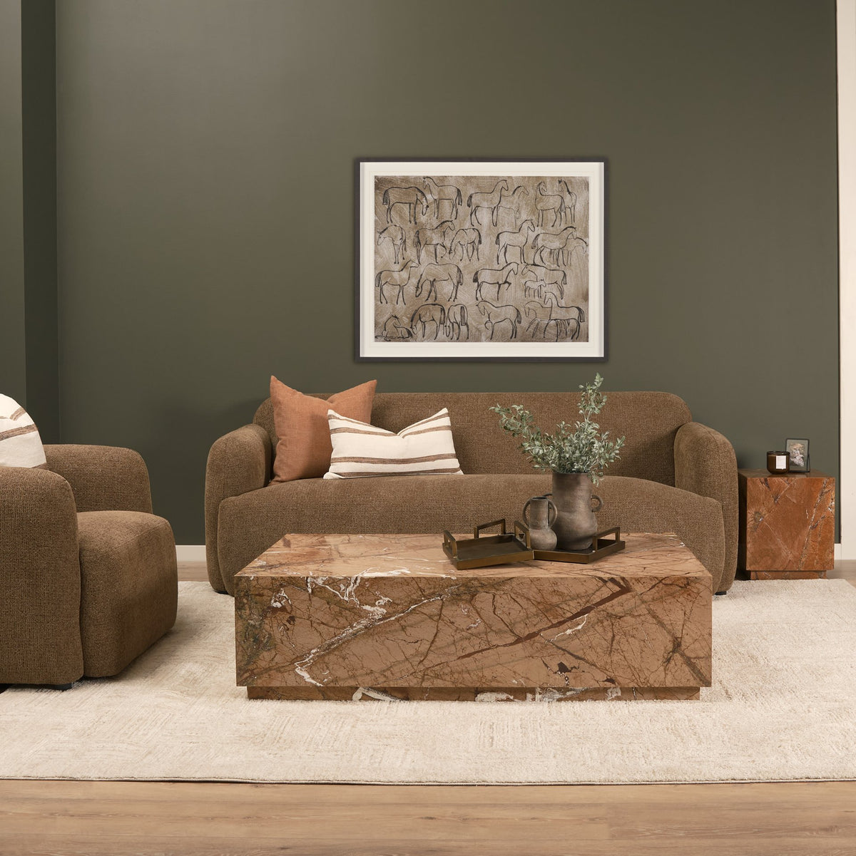 Matteo Solid Rainforest Rust Marble Rectangular Coffee Table