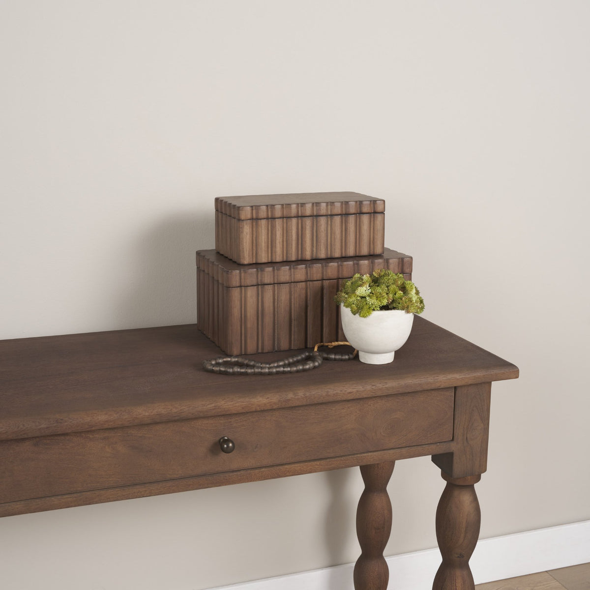 Strata Fluted Walnut Wood Decorative Box Set