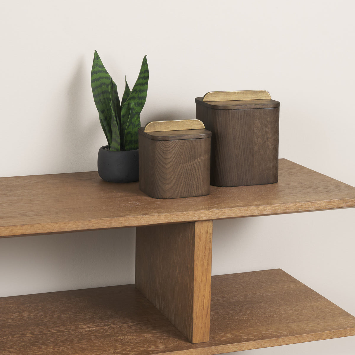 Benton Brown Wood w/ Brass Handle Decorative Box Set