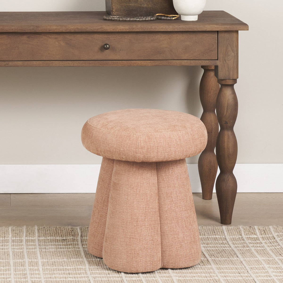 Oona Upholstered Ottoman, Sienna Fabric, 3 Legs