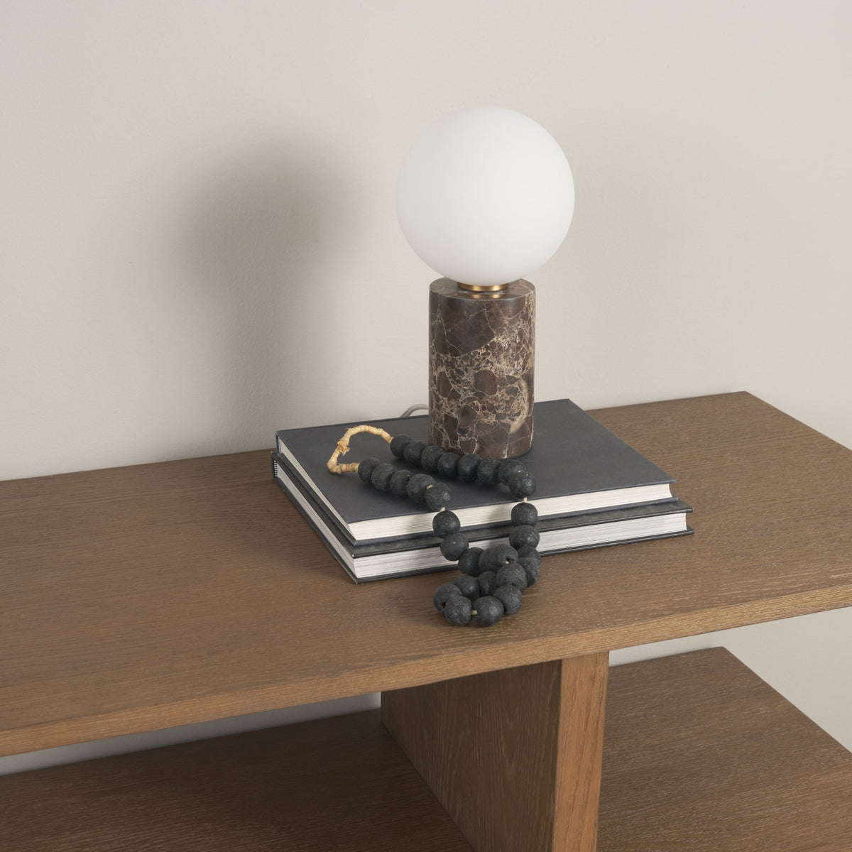 Caldo Brown Marble Base w/ Frosted Glass Globe Table Lamp