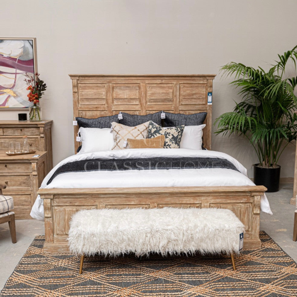 Adelaide King Mango Wood Platform Bed in White Wash