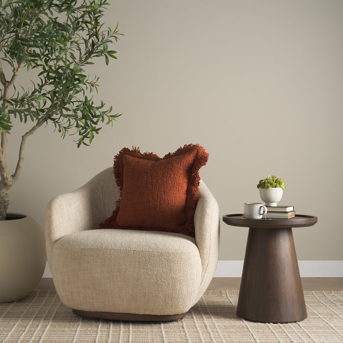 Kambal 20x20 Copper Rust Cotton Pillow Cover w/Down Filler