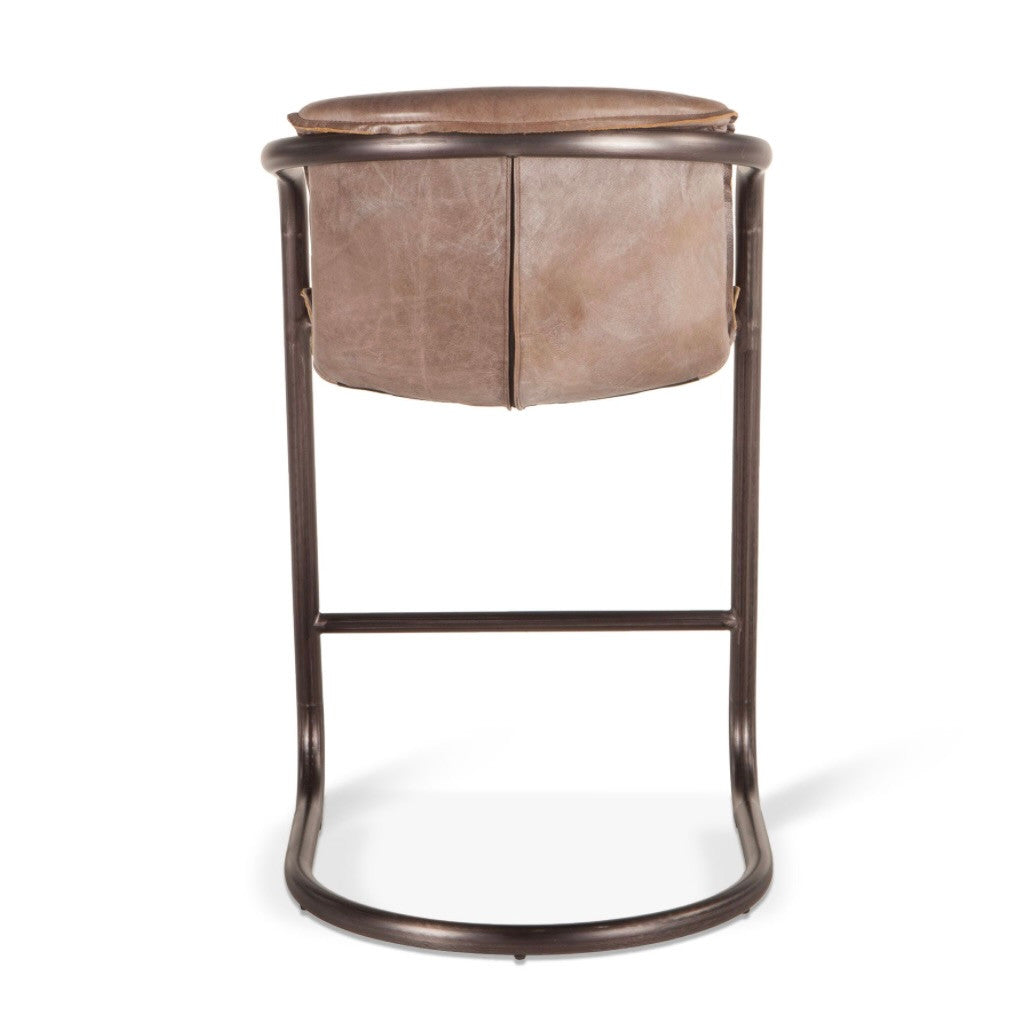 Industrial Loft Metal and Jet Brown Leather Counter Stool