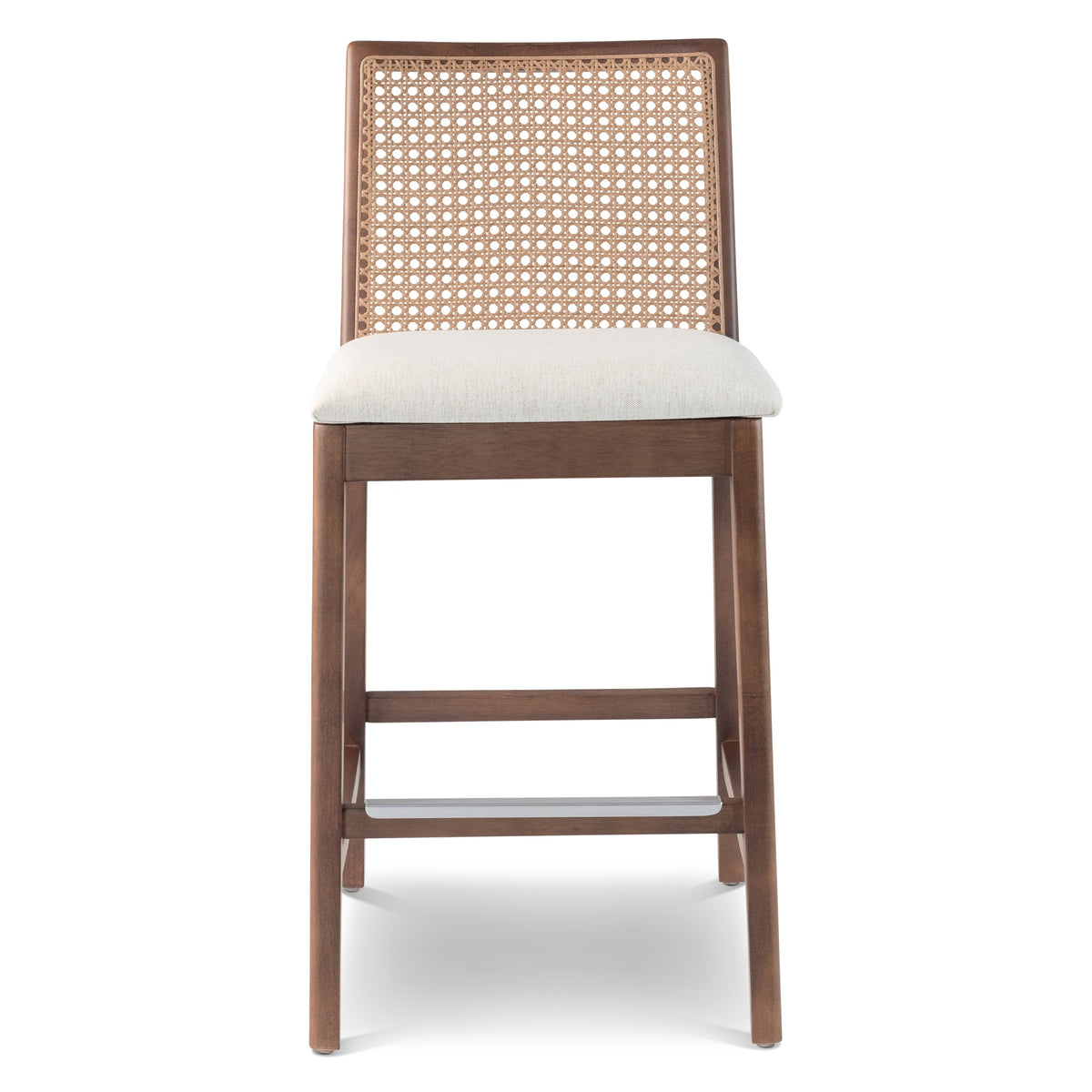 Modern Brazilian Nardia Cane Counter Stool Medley Ivory Seat Nogal Frame - Nogal Cane Webbing by Urbia - product view