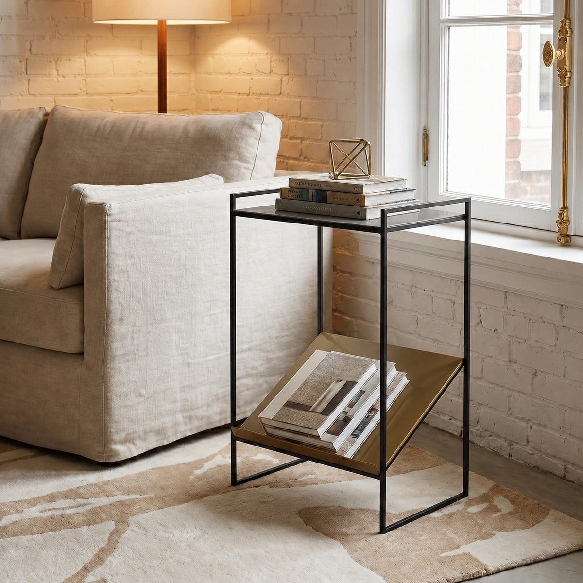 Noemi Cast Aluminum Magazine End Table Vintage Silver, Antique Brass by Urbia - detail 6