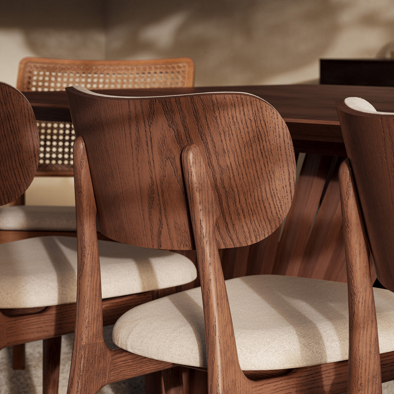 Modern Brazilian - Claudia Side Chair - Harvest Natural Upholstery - Nogal Frame
