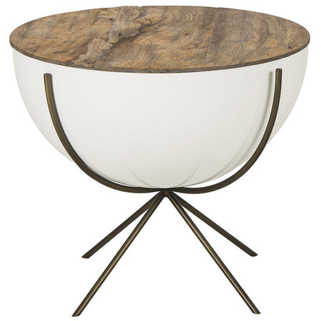 Danica Reclaimed Wood + White Lacquer Bowl Side Table