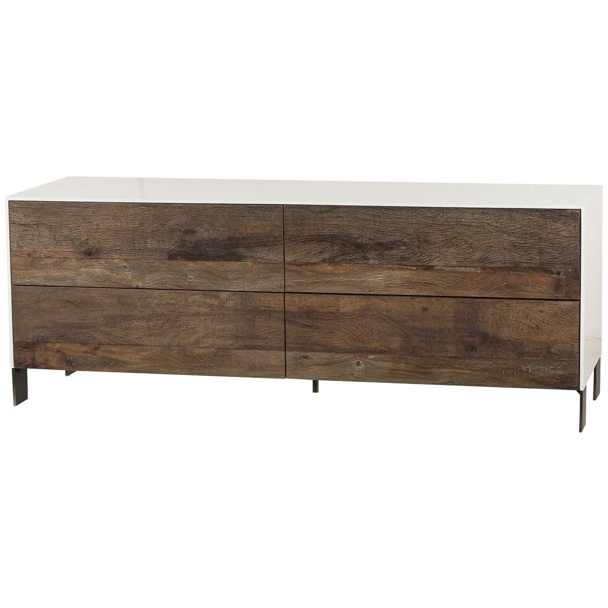 Cardosa Reclaimed Wood + White Lacquer 4 Drawer Dresser 
