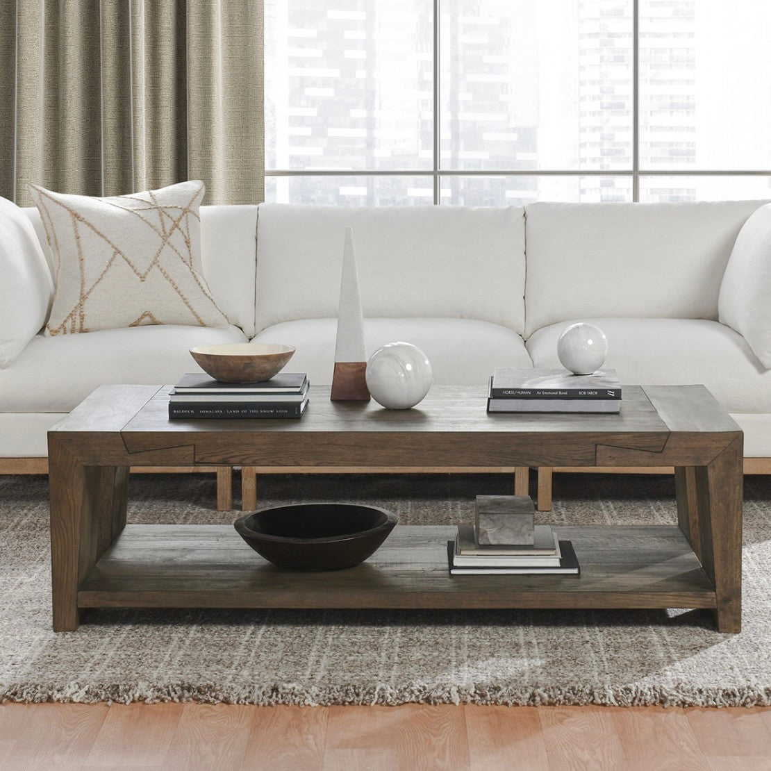 Troy Reclaimed Oak Coffee Table in Suede Brown 60"