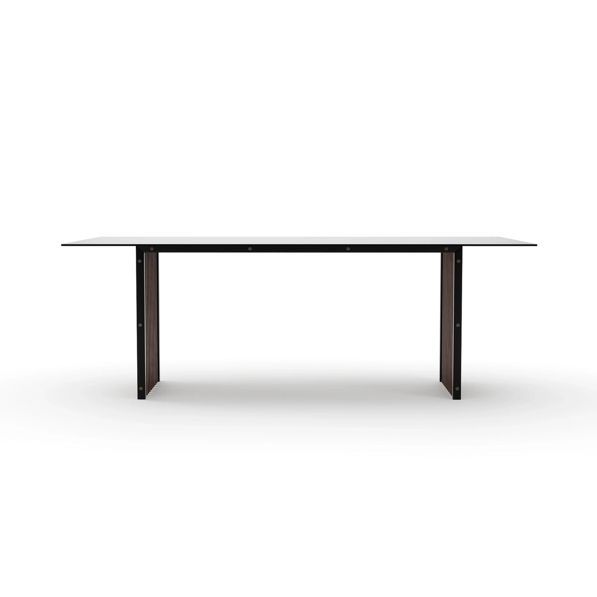 Pinstripe Dark Slatted Dining Table Champagne Gold 84" by Caracole