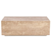 Nile 50" Drum Coffee Table in Travertine Stone