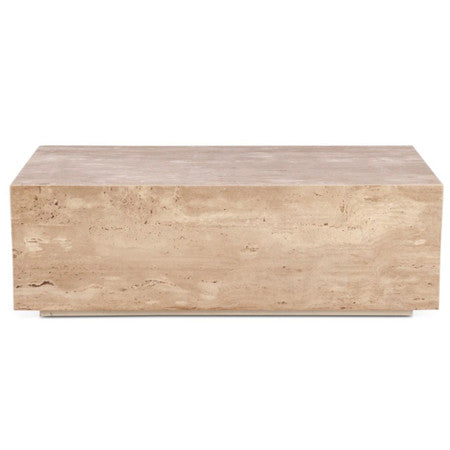 Nile 50" Drum Coffee Table in Travertine Stone
