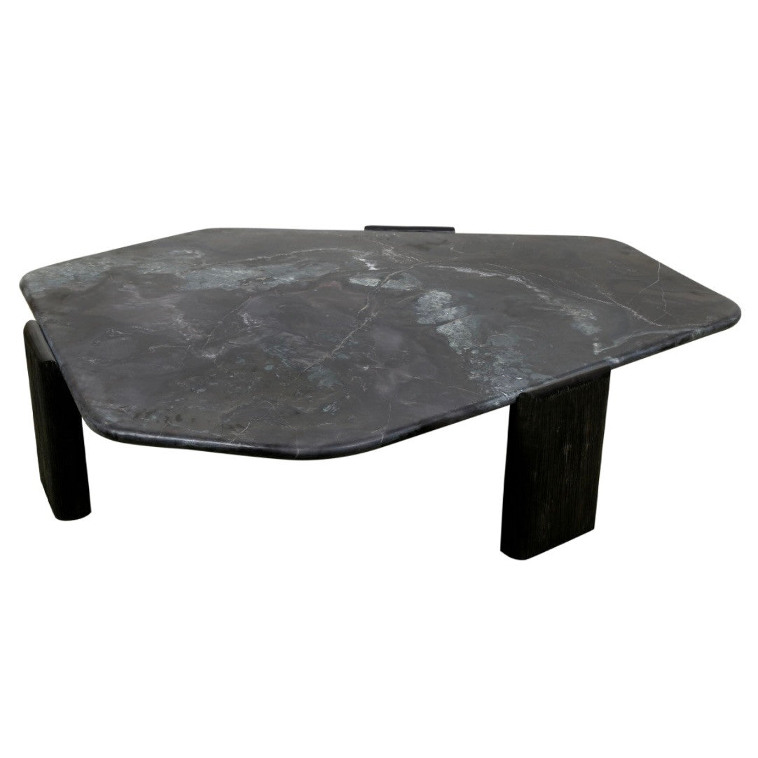 Breton 54" Hexagonal Coffee Table with Lava Marble in Dark Walnut