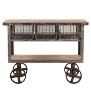Industrial Natural Oiled Teak + Iron Rolling Kitchen Cart 48"