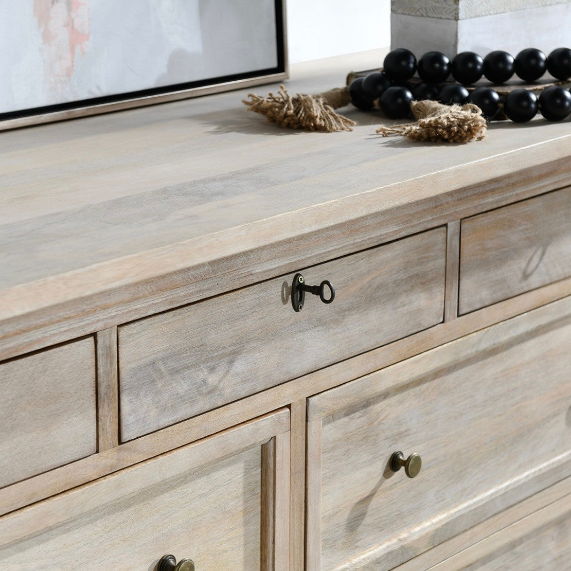 Adelaide 9-Drawer Mango Wood Dresser 70" Natural White Wash
