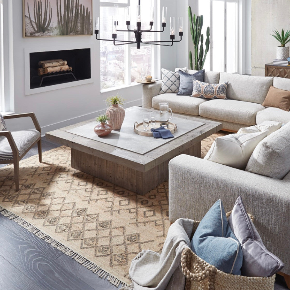 Scottsdale Reclaimed Wood and Concrete Coffee Table 60"