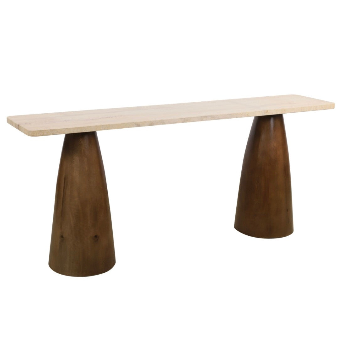 Breton 72" Console Table with Travertine in Walnut