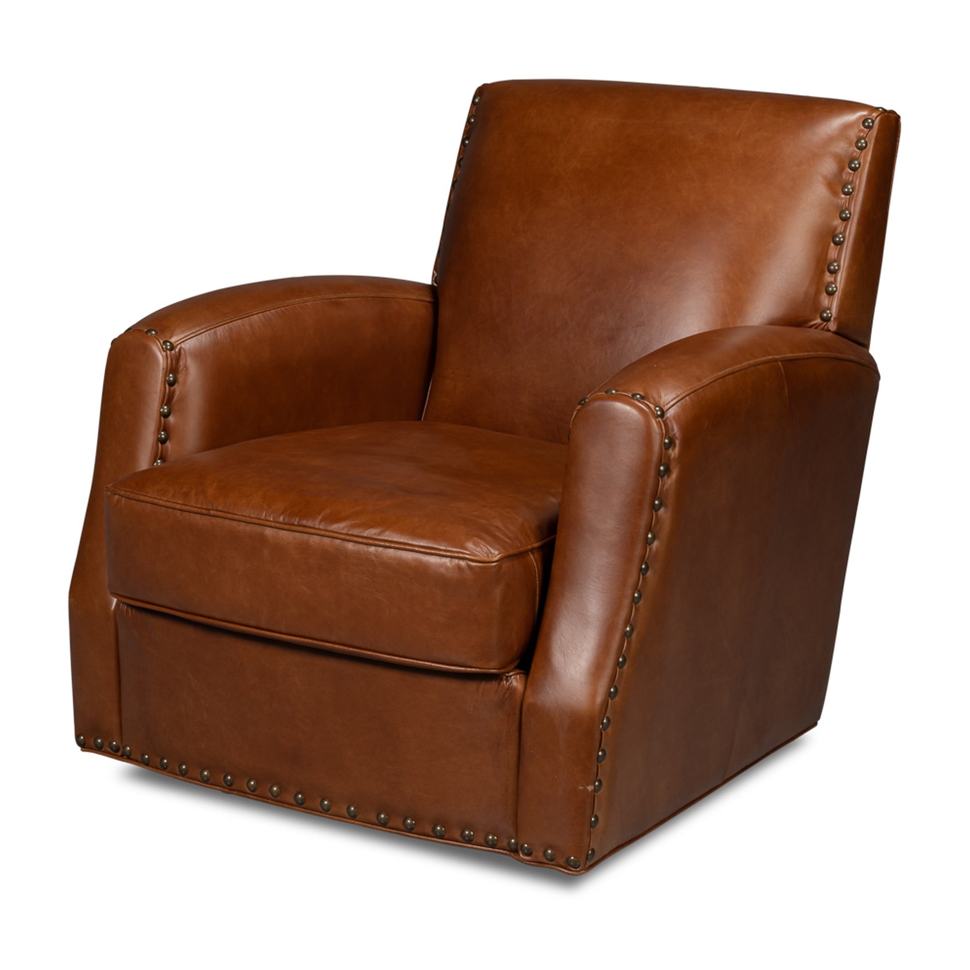 Taft Leather Swivel Chair, Havana Brown by Sarreid Ltd